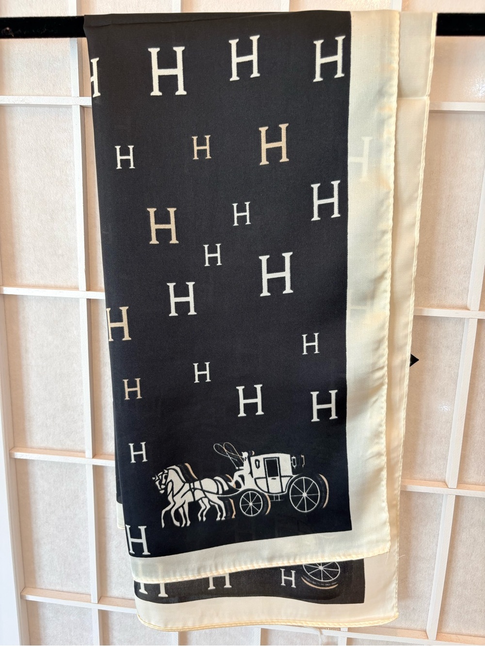 Luxury Black and Cream Monogram scarf H Pattern